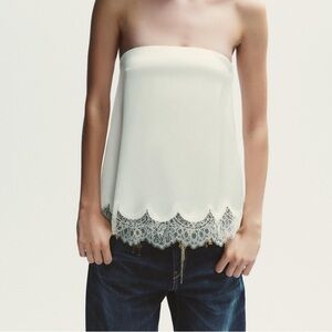 Zara Cream Satin lace trim Blouse tube top